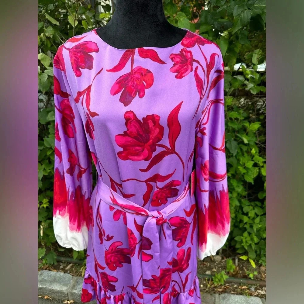Prabal Gurung purple floral dress with ruffle Sz S nwt 006 - Picture 3 of 7